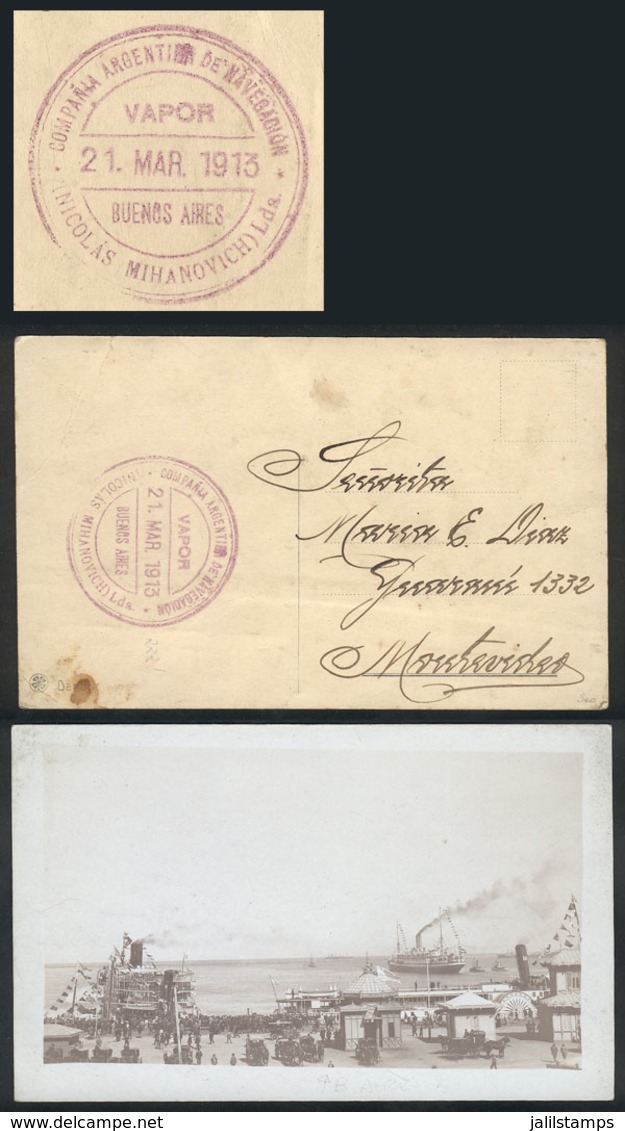 ARGENTINA: Postcard Sent To Montevideo Without Postage, With The Very Rare Violet Handstamp "Compañía Argentina De Naveg - Otros & Sin Clasificación