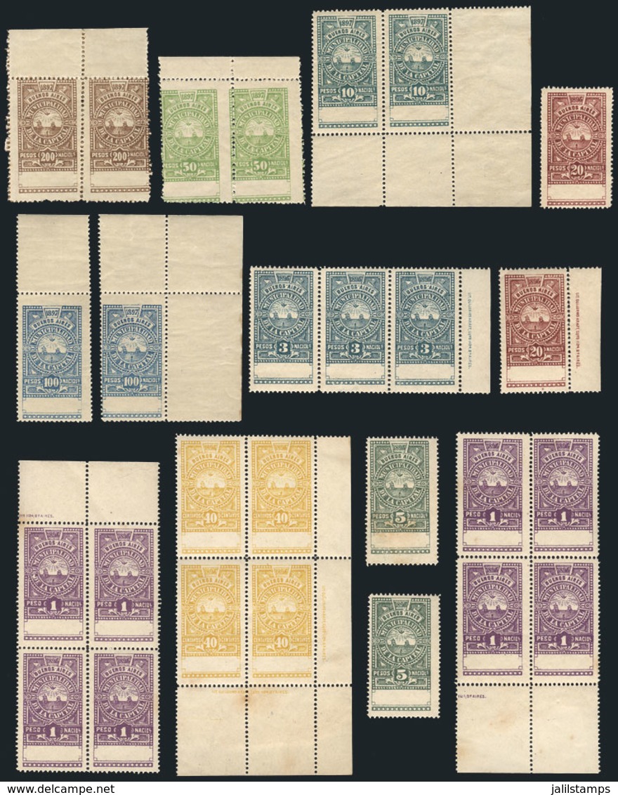 ARGENTINA: BUENOS AIRES CITY: 54 Revenue Stamps (proofs, Without Numbering) Of The Years 1895 To 1897, In Singles, Pairs - Otros & Sin Clasificación