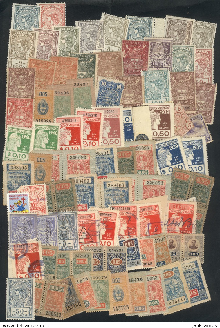 ARGENTINA: Interesting Lot Of Old Revenue Stamps, Including High Values And Scarce Examples, Very Fine General Quality,  - Otros & Sin Clasificación