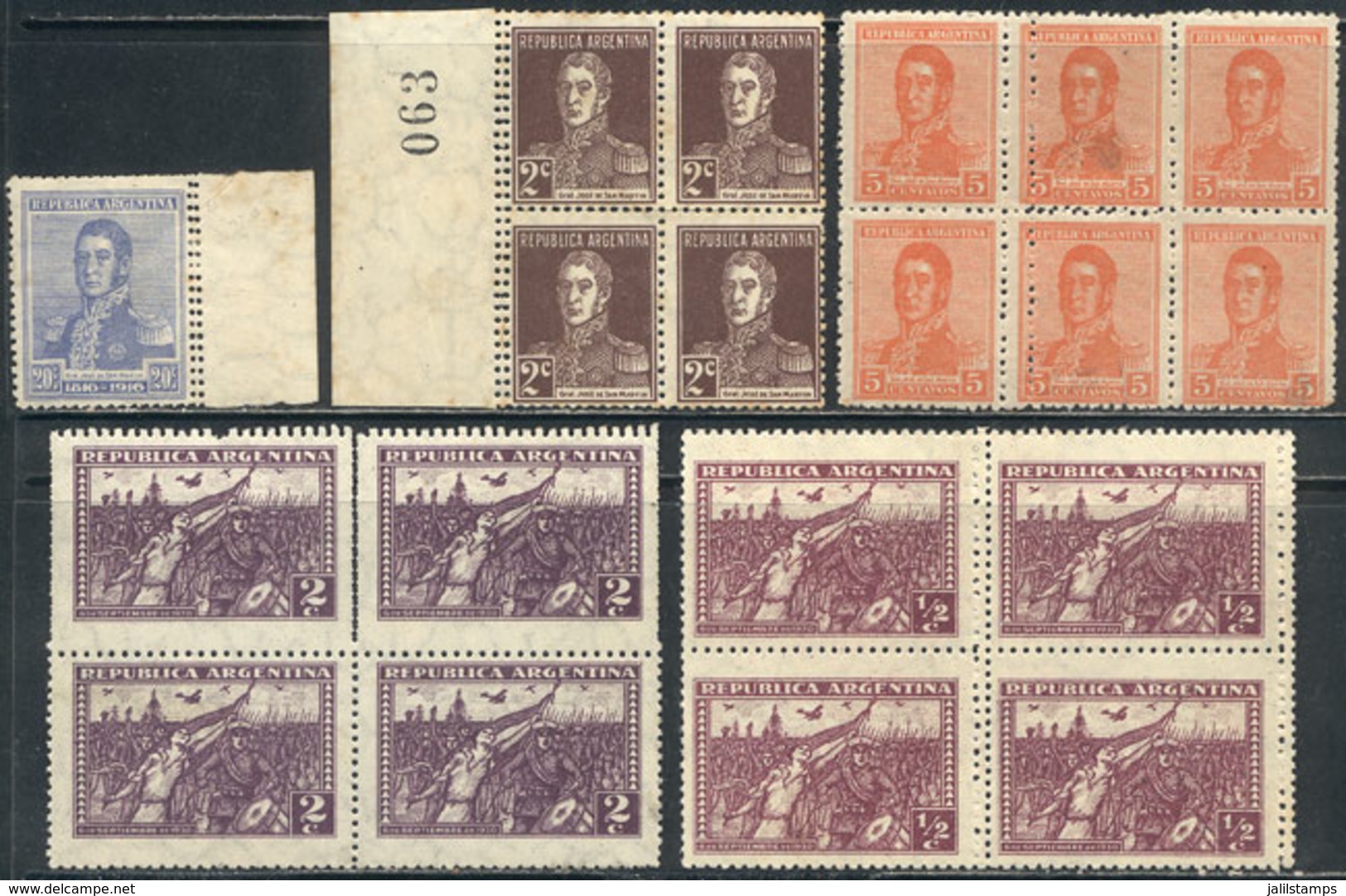 ARGENTINA: PERFORATION VARITIES: 5 Stamps With DOUBLE PERFORATIONS, Most In Blocks Of 4 Or Larger, Some With Light Stain - Colecciones & Series