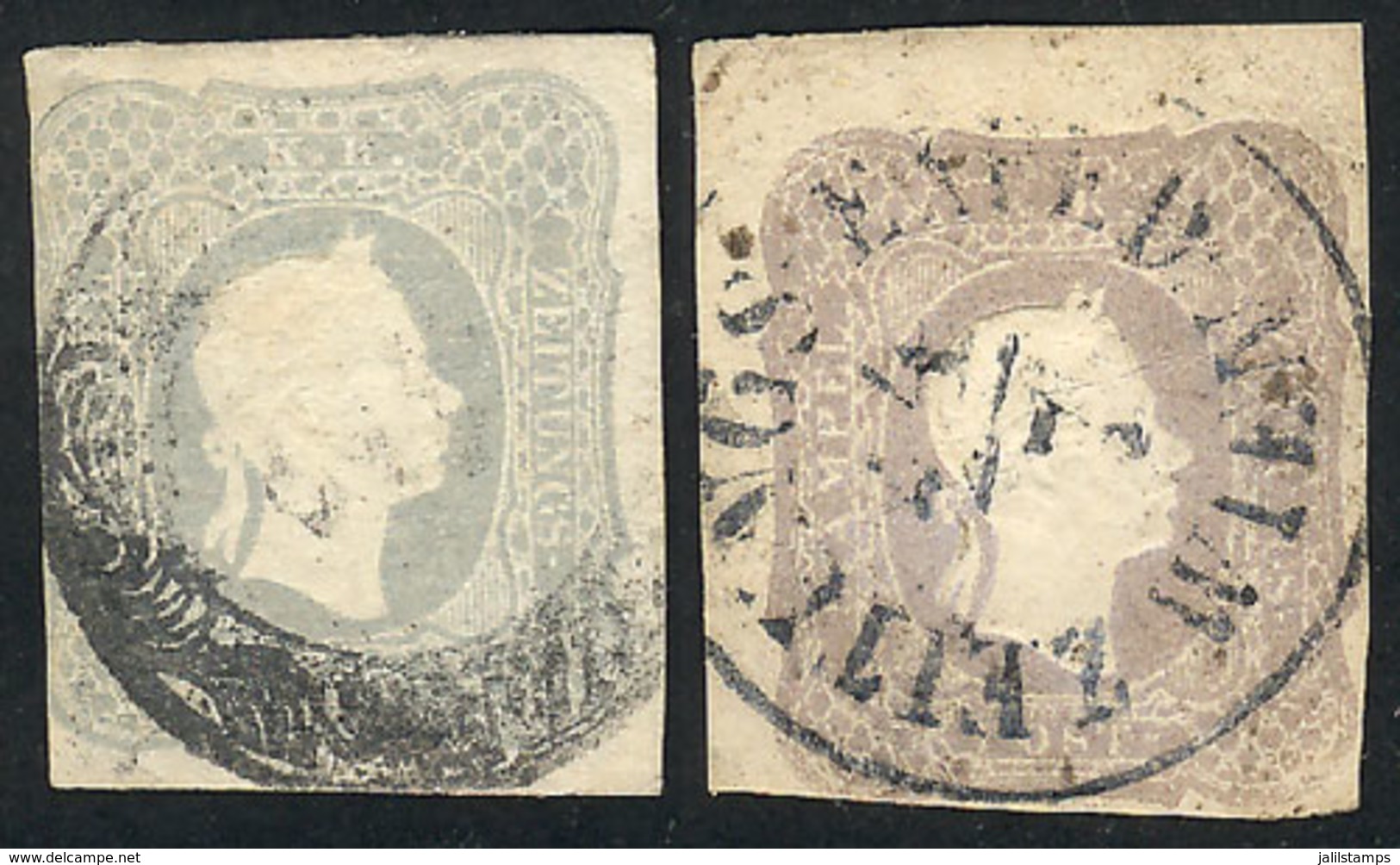 AUSTRIA: Sc.P7 + P7a, 1861 1K. Gray And 1K. Lilac-gray, Used, 3 Margins, Fine Quality, Catalog Value US$415, Low Start! - Andere & Zonder Classificatie