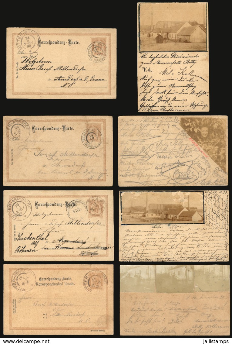 AUSTRIA: 4 Postal Cards Of 2kr. With Photographs Affixed On Reverse, Sent From SUCHENTHAL To Mitter-Arnsdorf In 1897/8,  - Andere & Zonder Classificatie