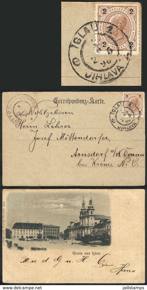 AUSTRIA: Postcard (view Of The Central Square Of Iglau) Franked With 2kr. And Sent From IGLAU To Mittel-Arnsdorf On 4/MA - Andere & Zonder Classificatie
