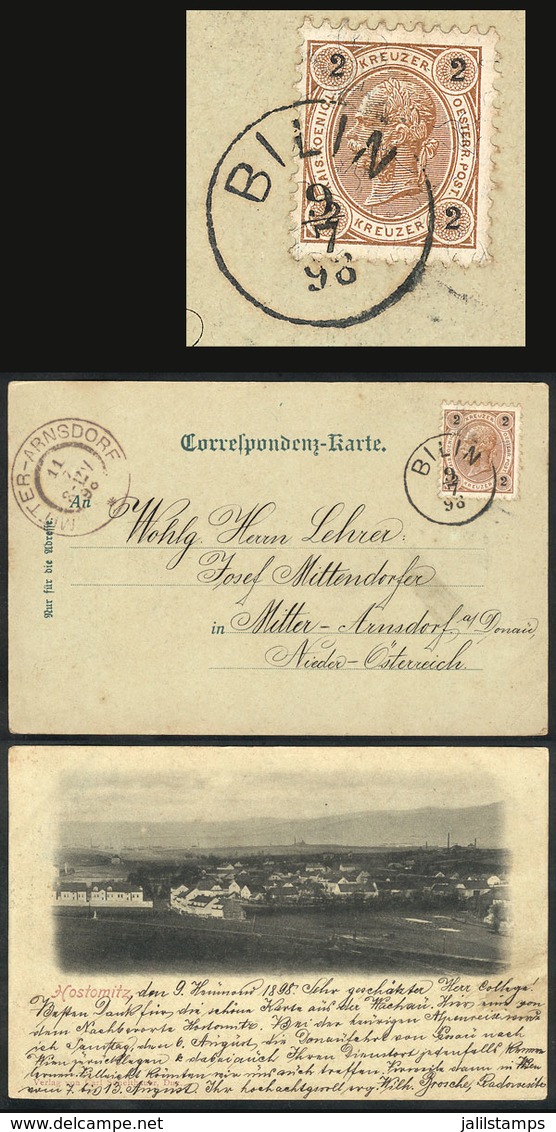 AUSTRIA: Postcard (general View Of Hostomitz) Franked With 2kr. And Sent From BILIN To Mittel-Arnsdorf On 9/JUL/1898, VF - Autres & Non Classés