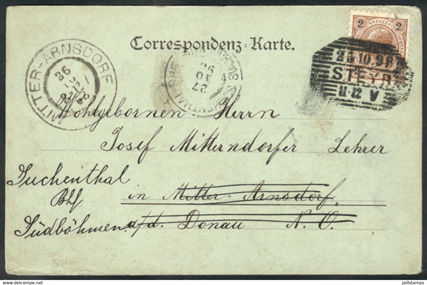 AUSTRIA: Postcard (view Of 'Spital Am Semmering') Franked With 2kr. And Sent From STEYR To Mitter-Arnsdorf On 25/OC/1898 - Andere & Zonder Classificatie