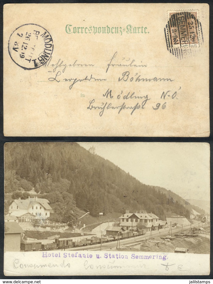 AUSTRIA: Postcard With View Of 'Hotel Stefanie U. Station Semmering', Franked With 2kr. And Sent From SEMMERING To Mödli - Other & Unclassified