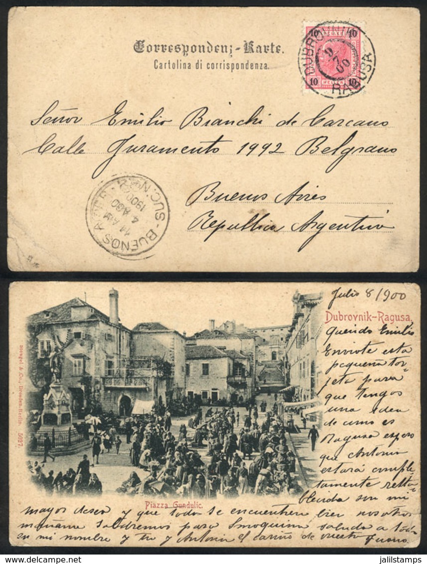 AUSTRIA: Postcard With View Of "DUBROVNIK-RAGUSA, Piazza Gundulic", Sent From Dubrovnik-Ragusa To Argentina On 9/JUL/190 - Otros & Sin Clasificación