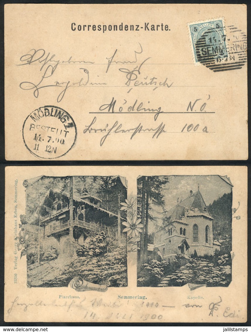 AUSTRIA: Postcard (view Of Semmering, Pfarrhaus & Kapelle) Franked With 5h. And Sent From SEMMERING To Mödling On 14/JUL - Otros & Sin Clasificación