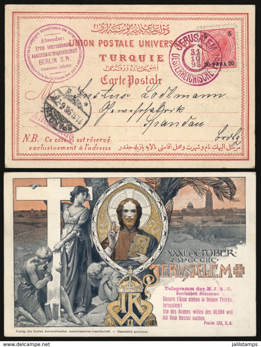 AUSTRIA - OFFICES IN JERUSALEM: Spectacular Lithograph PC With Nice Religious Images, Franked With 20pa. Of The Austrian - Andere & Zonder Classificatie