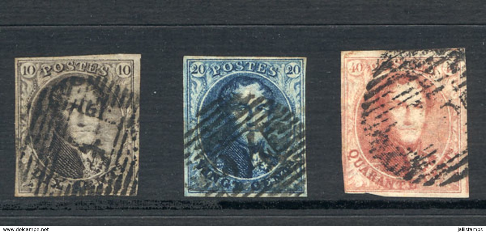 BELGIUM: Yv.3/5, 1849/50 Leupold, Complete Set Of 3 Values Printed On Thin Paper, All Of 4 Margins, Good Quality, Catalo - Other & Unclassified