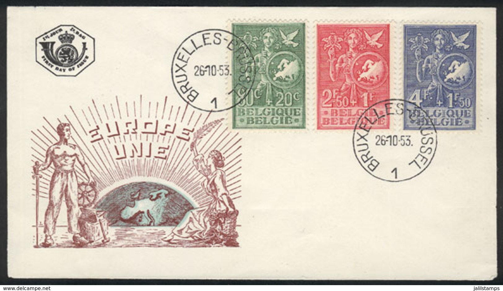 BELGIUM: Yvert 927/929, 1953 European Youth, Cmpl. Set Of 3 Values On A FDC Cover, Excellent Quality! - Andere & Zonder Classificatie