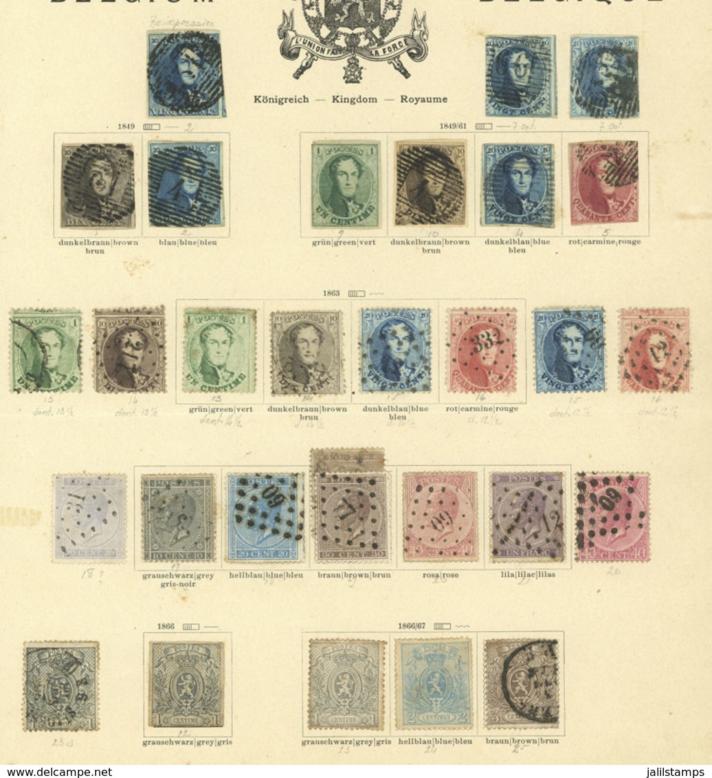 BELGIUM: Collection On 12 Pages Of An Old Album, Almost Complete Including Scarce Stamps, Mixed Quality (from Some With  - Andere & Zonder Classificatie
