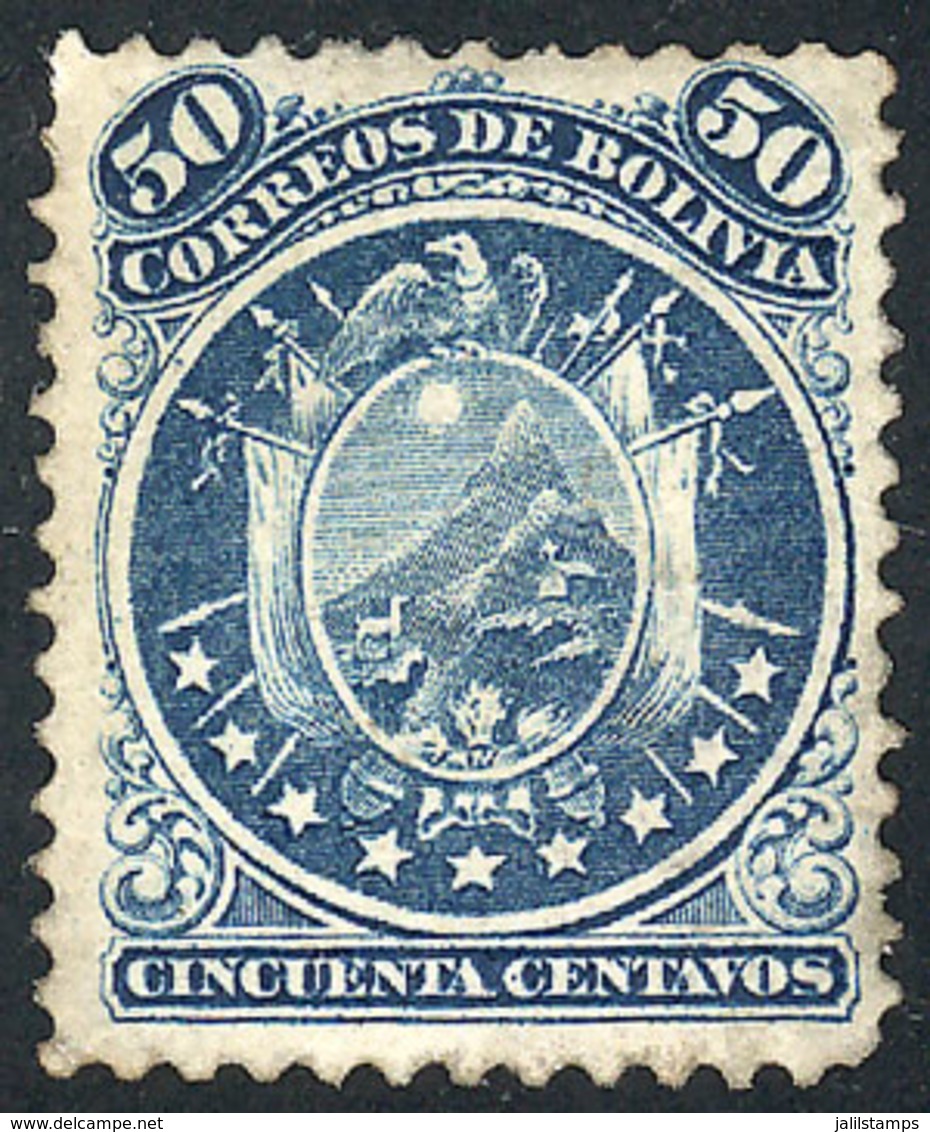 BOLIVIA: Sc.12, 1868/9 50c. Coat Of Arms With 9 Stars, Mint Without Gum, VF, Catalog Value US$70 - Bolivia