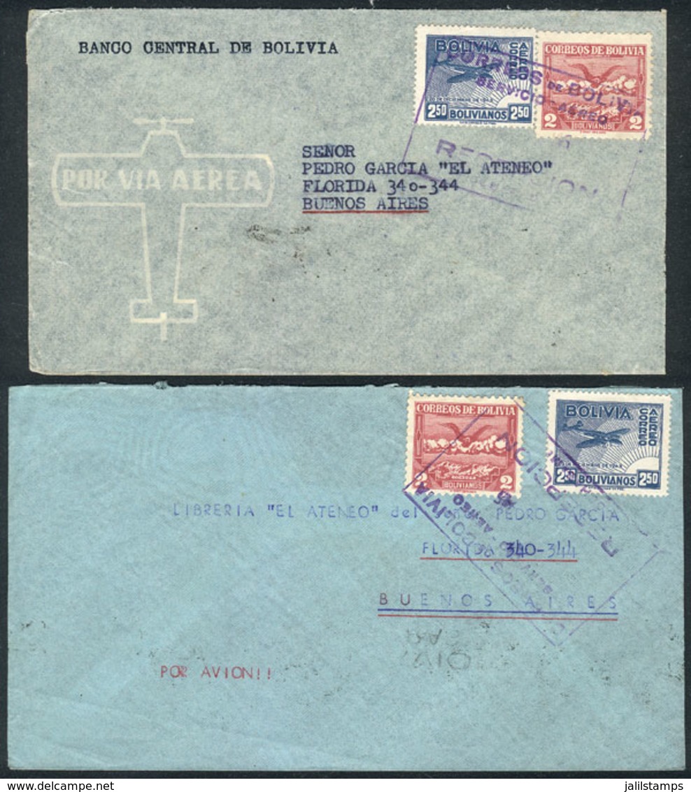 BOLIVIA: 2 Airmail Covers Sent To Buenos Aires In 1945 With Nice Postages, Excellent Quality! - Bolivia