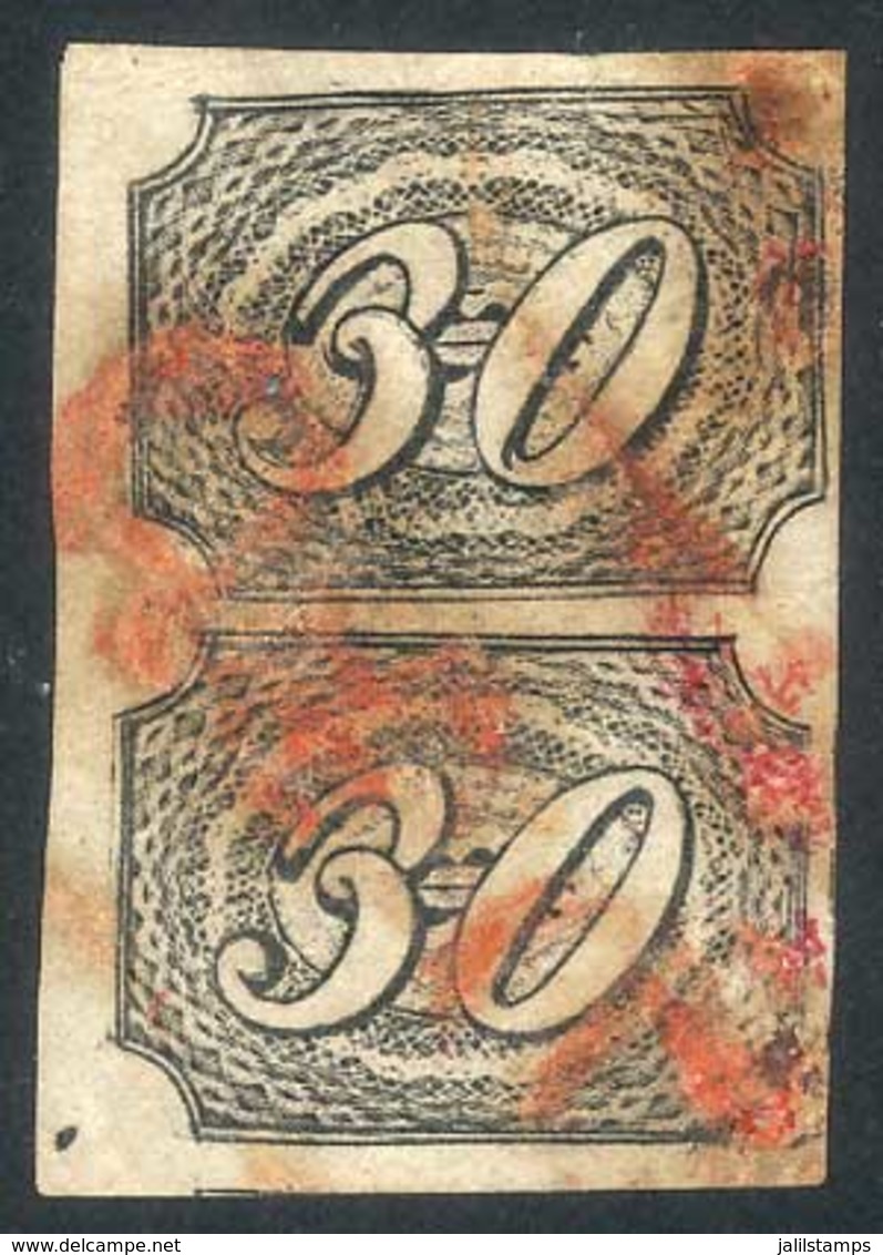 BRAZIL: Sc.8, 1844/5 30R. Black, Vertical Pair Of Excellent Quality! - Other & Unclassified