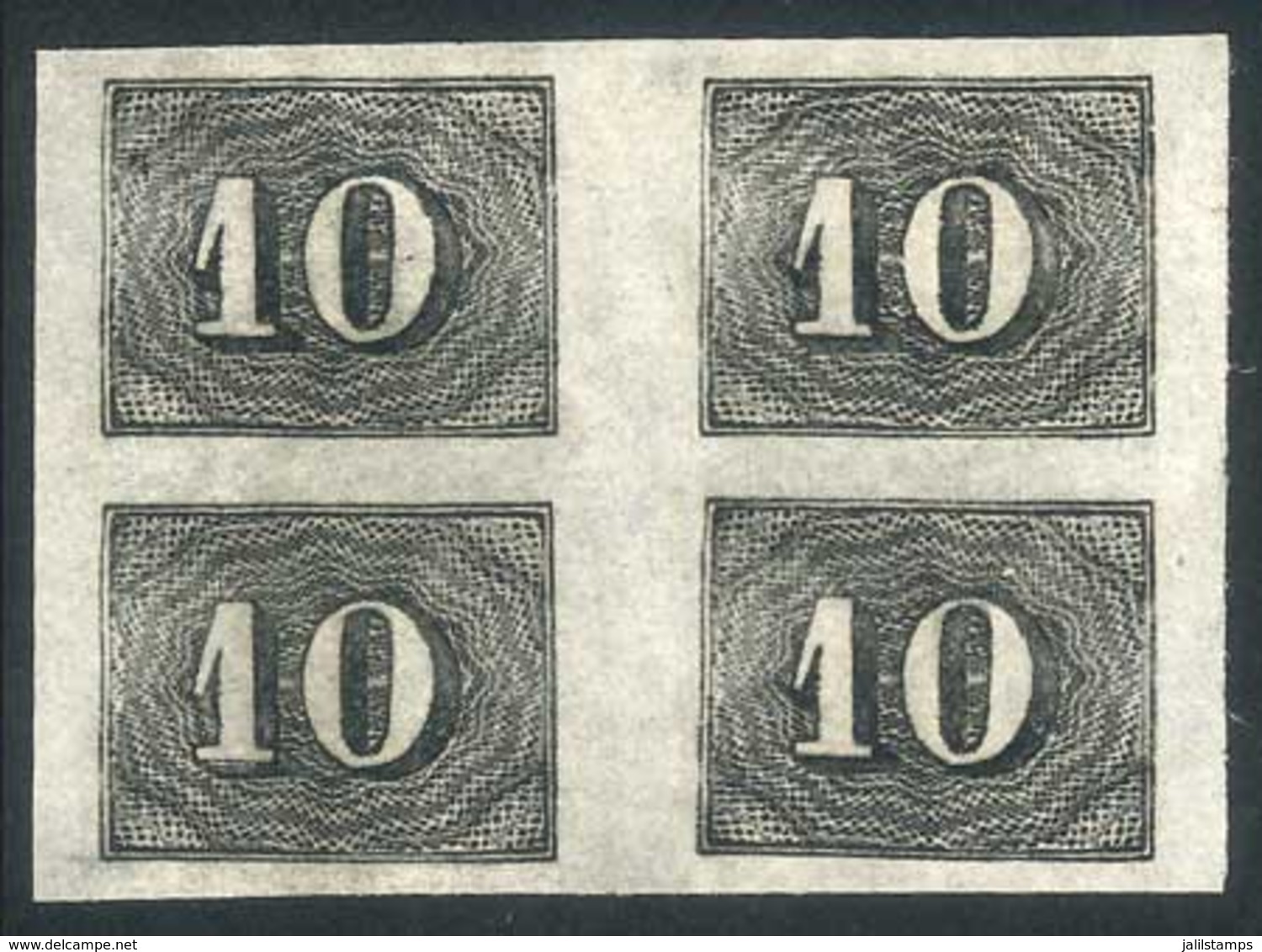 BRAZIL: Sc.21, 1850 10R. Black, Beautiful Unused BLOCK OF 4, Excellent Quality! - Andere & Zonder Classificatie