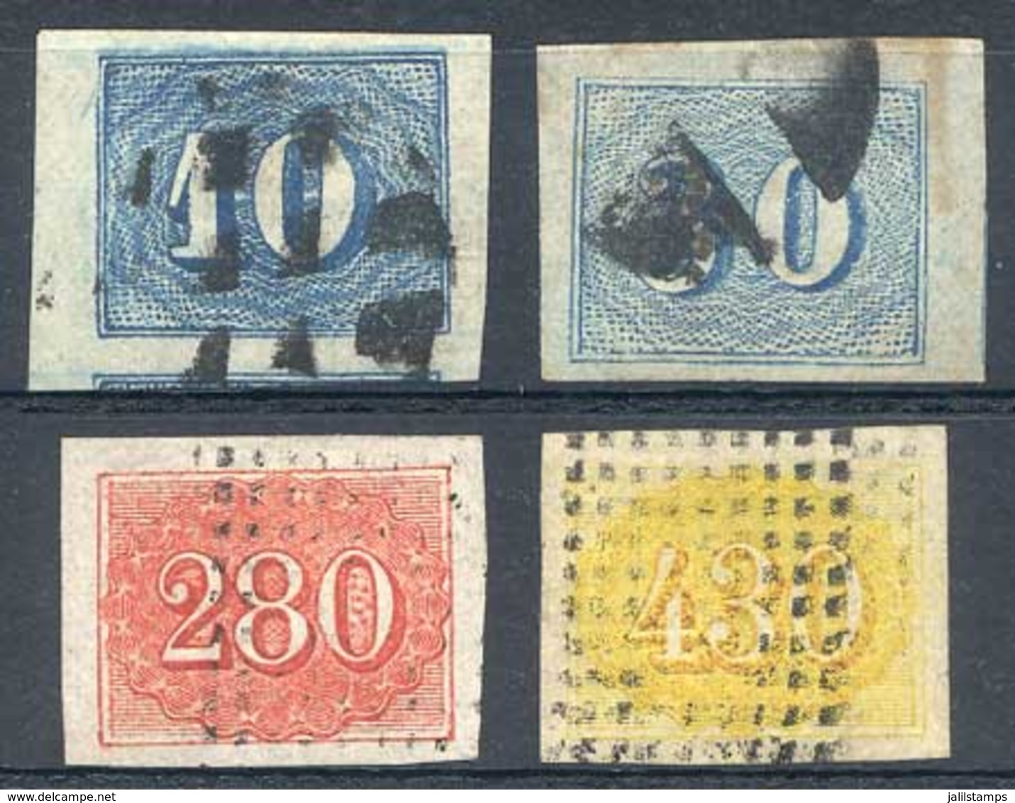 BRAZIL: Sc.37/40, 1854 And 1861, Complete Set Of 4 Imperforate Values, Used, Very Fine Quality, Catalog Value US$369. - Other & Unclassified