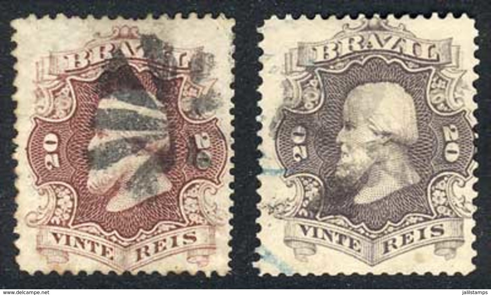 BRAZIL: Sc.54 + 54a, 1866 20R. In Red Lilac And Violet, Both Used And Of Very Fine Quality, Catalog Value US$33.50 - Andere & Zonder Classificatie