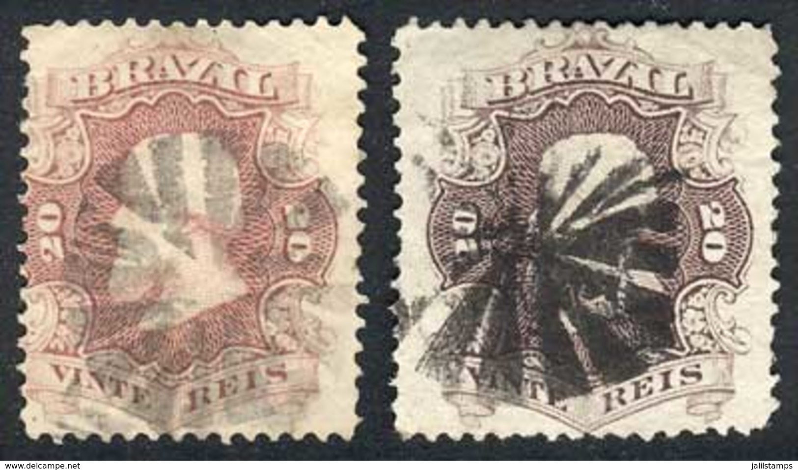 BRAZIL: Sc.54 + 54a, 1866 20R. In Red Lilac And Violet, Both Used And Of Very Fine Quality, Catalog Value US$33.50 - Andere & Zonder Classificatie