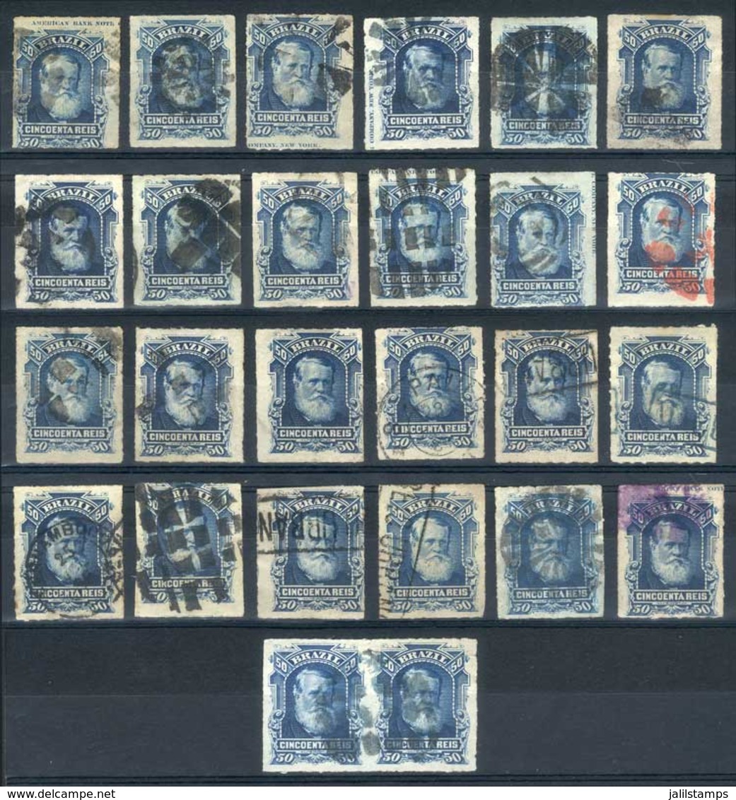 BRAZIL: Sc.70, 1878/9 50R. Blue, 26 Used Examples, Very Fine Lot With A Wide Range Of CANCELS (most Of Them Different),  - Other & Unclassified