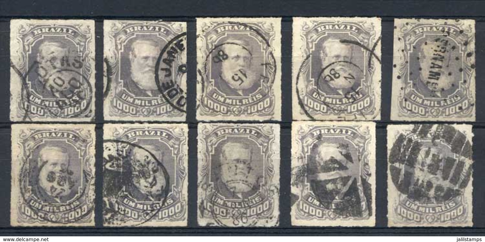 BRAZIL: Sc.77, 1878/9 1000R. Lilac Gray, 10 Used Examples, All With DIFFERENT CANCELS, VF Quality, Catalog Value US$475. - Andere & Zonder Classificatie