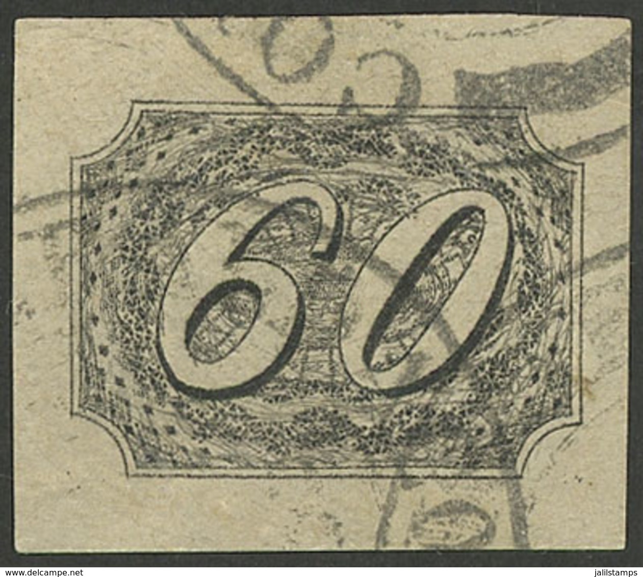 BRAZIL: Sc.9, 1844/6 60r. Black Type II, Printed On THICK PAPER (RHM.6C), Used, Wide Margins, VF And Rare. RHM Catalog V - Otros & Sin Clasificación