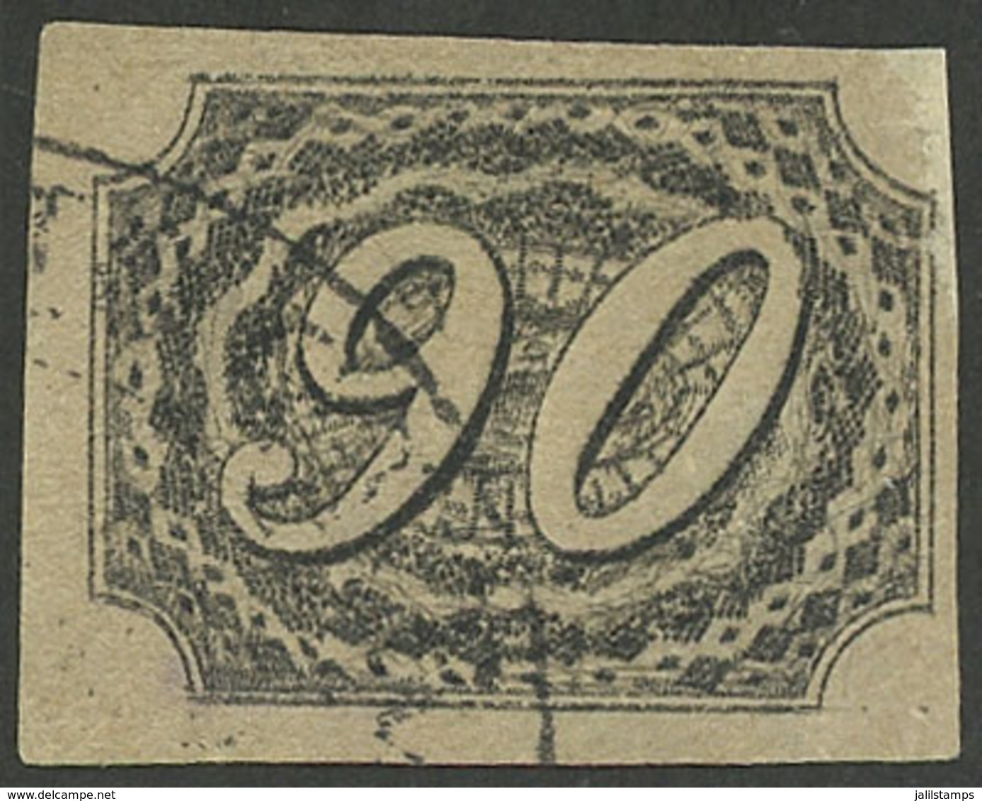 BRAZIL: Sc.10, 1844/6 90r. Black Type I, Printed On THICK PAPER (RHM.7B), Used, Good Margins, Rare. It Has A Tiny Thin O - Other & Unclassified