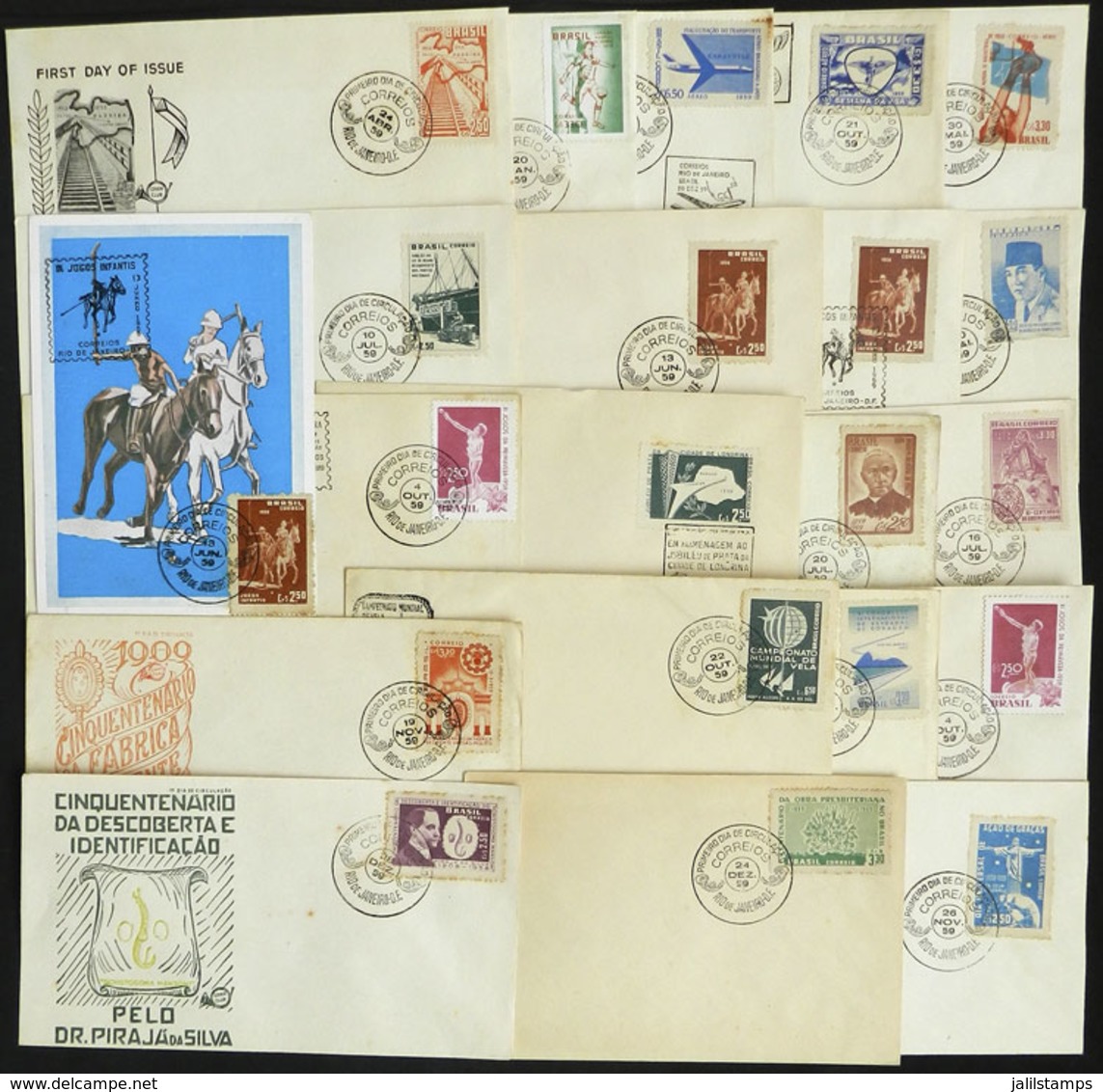 BRAZIL: Lot Of FDC Covers And First Day Cards Of Stamps Issued In 1959 (almost Complete), A Couple May Have A Minor Defe - Otros & Sin Clasificación