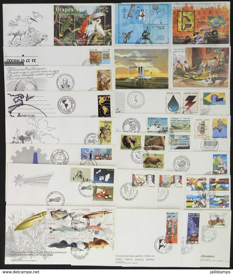 BRAZIL: Group Of FDC Covers Of Issues Of The Year 1988, Almost Complete, Very Thematic, Very Fine General Quality (a Cou - Otros & Sin Clasificación