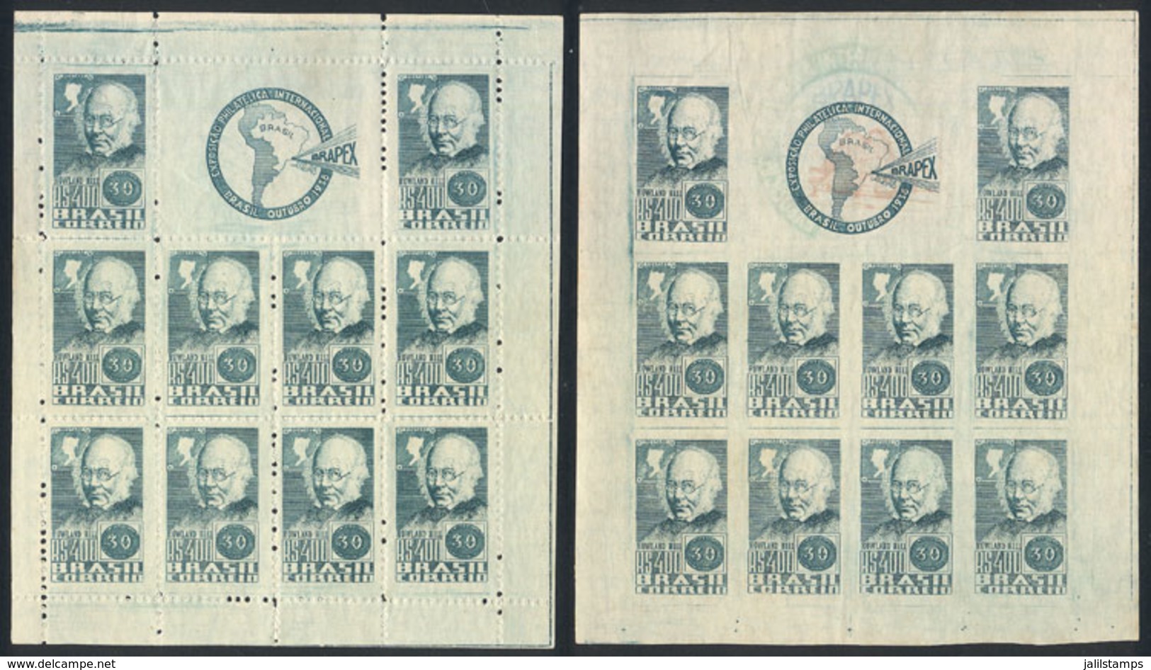 BRAZIL: Yvert 1, 1938 Rio Philatelic Exposition (Rowland Hill), Normal Souvenir Sheet (imperforate) + With Variety (PERF - Andere & Zonder Classificatie