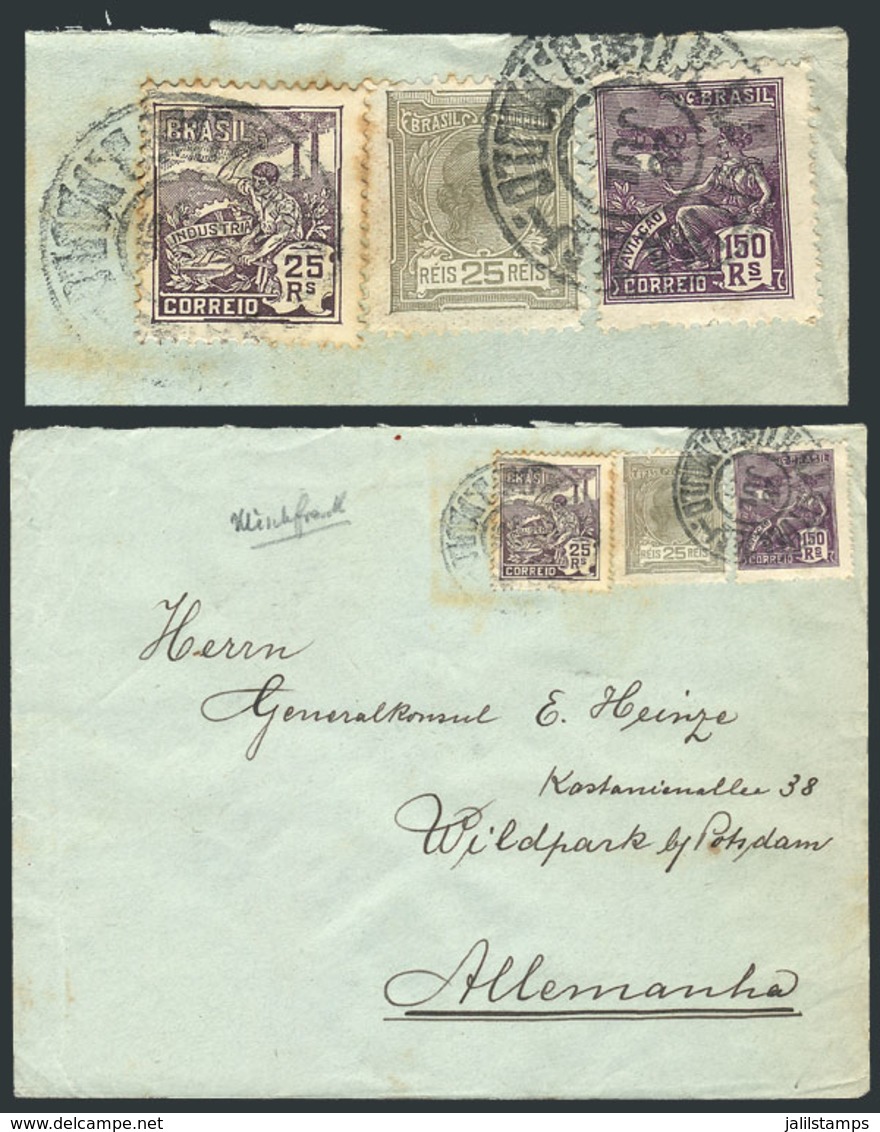 BRAZIL: Cover Sent From Sao Paulo To Germany On 28/JUL/1922 Franked With 200Rs., Including TWIN VALUES Of 25Rs. (2 Stamp - Otros & Sin Clasificación