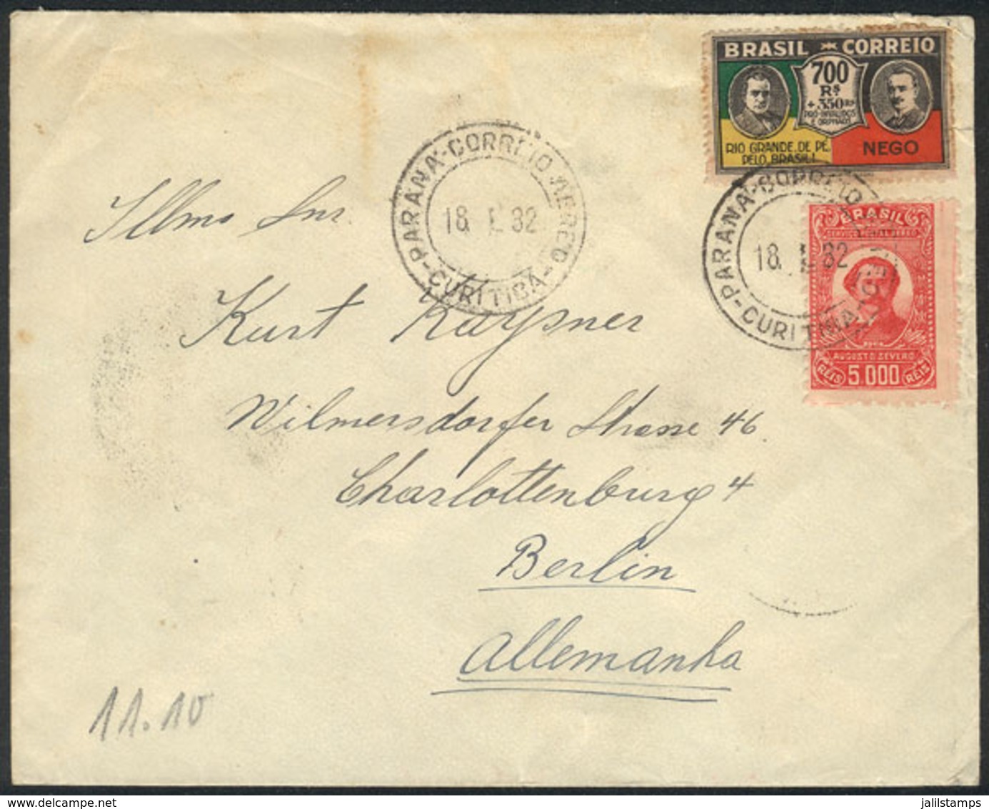 BRAZIL: Cover With Good Postage Of 5,700Rs. Sent From Curitiba To Germany On 18/JA/1932, VF! - Otros & Sin Clasificación