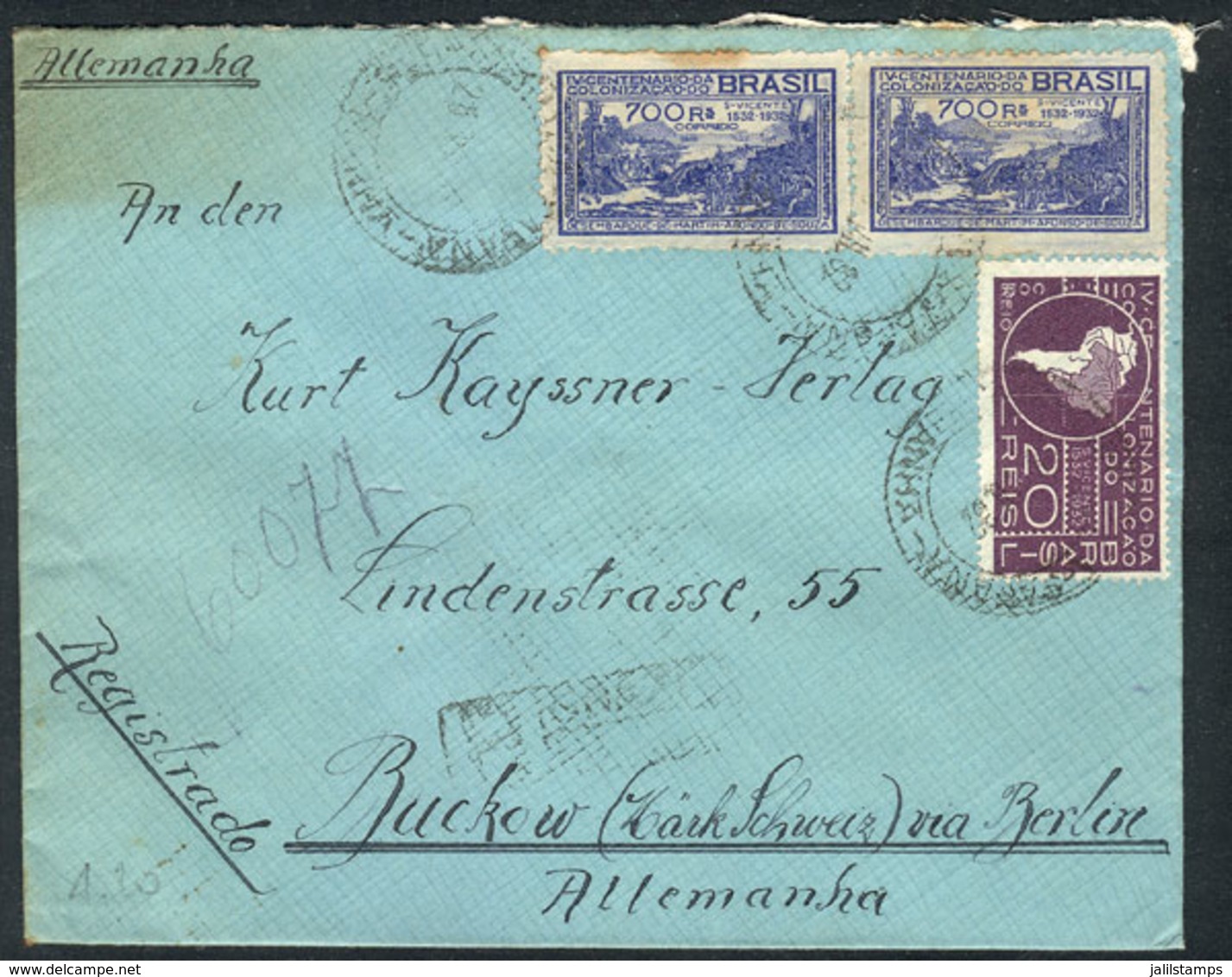 BRAZIL: Registered Cover Sent From Curitiba To Germany On 28/JUL/1932, Franked With 1,420Rs. With Commemorative Stamps,  - Other & Unclassified