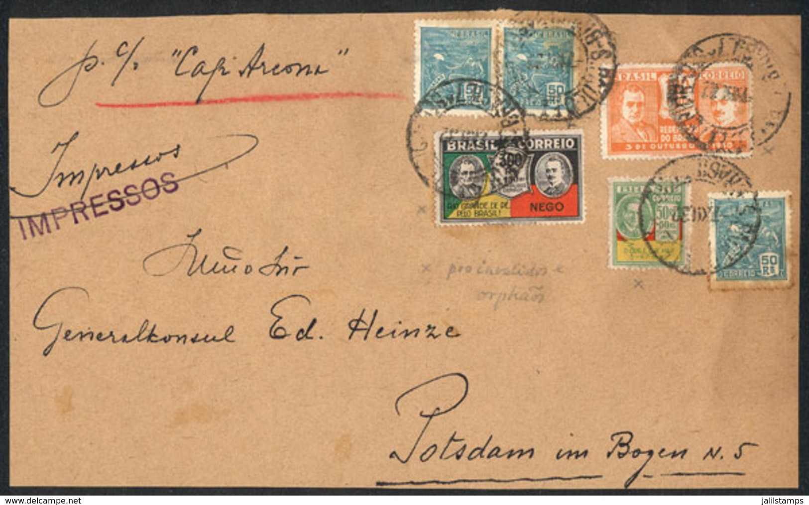 BRAZIL: Front Of Cover With Printed Matter Sent To Germany On 7/DE/1932, Franked With 60Rs., Very Interesting! - Other & Unclassified