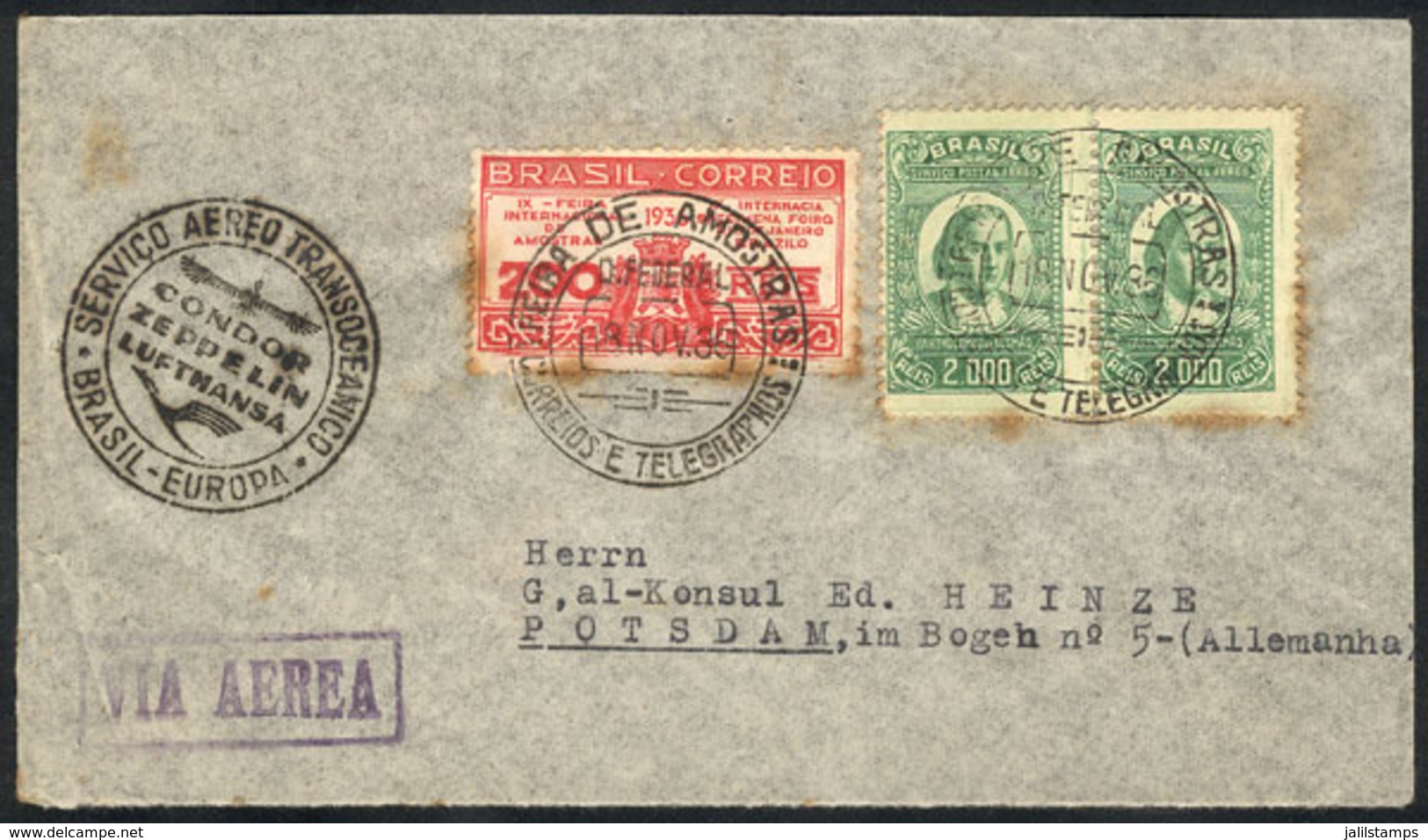 BRAZIL: Airmail Cover Posted From Sao Paulo To Germany On 18/NO/1936, Franked With 4,200Rs., Interesting! - Other & Unclassified