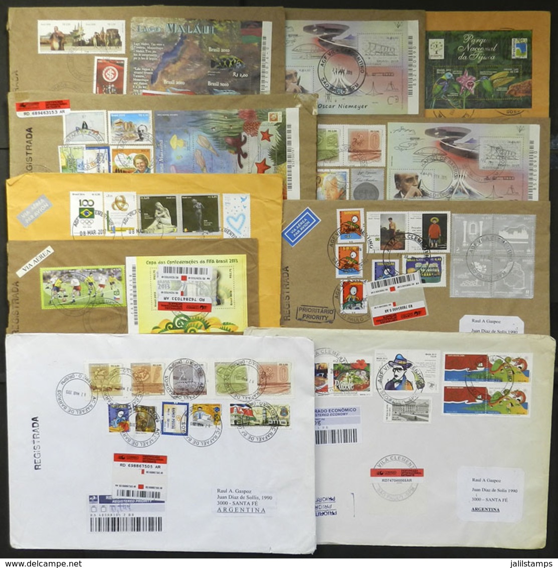 BRAZIL: Beautiful Postages (including Several Souvenir Sheets) On 10 Modern Covers Sent To Argentina, Very Nice! - Other & Unclassified