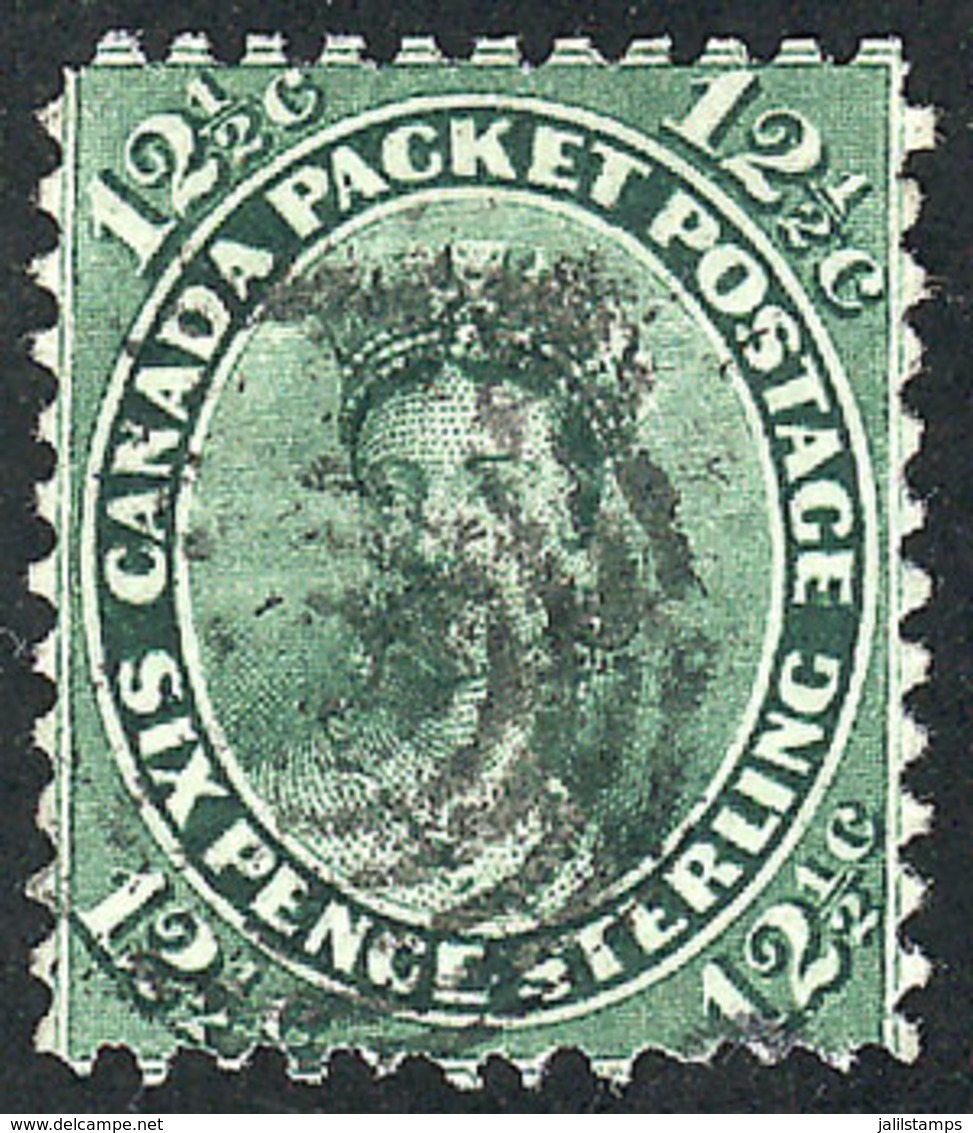 CANADA: Sc.18, 1859 12½c. Green, Used, Handsome, Catalog Value US$130. - Andere & Zonder Classificatie