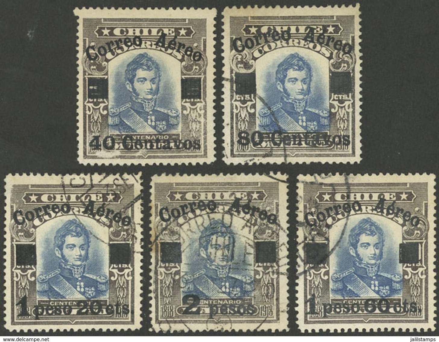 CHILE: Sc.C1/C5, 1927 Complete Set Of 5 Values, Used, The Low Value With Defect, The Rest Of Fine Quality! - Chili