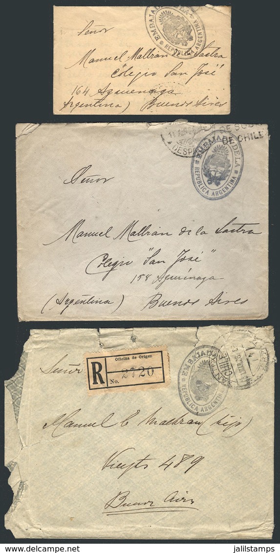 CHILE: 3 Covers Sent From Santiago To Buenos Aires In 1928 With Free Frank Of DIPLOMATIC MAIL (sent By The Embassy Of Ar - Chili