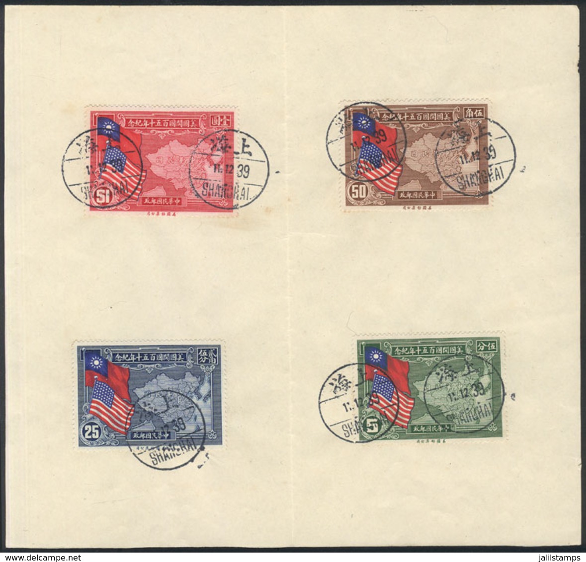 CHINA: Sc.364/367, 1939 Constitution Of The United States, Cmpl. Set Of 4 Values On Sheet Of Paper And Cancelled SHANGHA - Andere & Zonder Classificatie