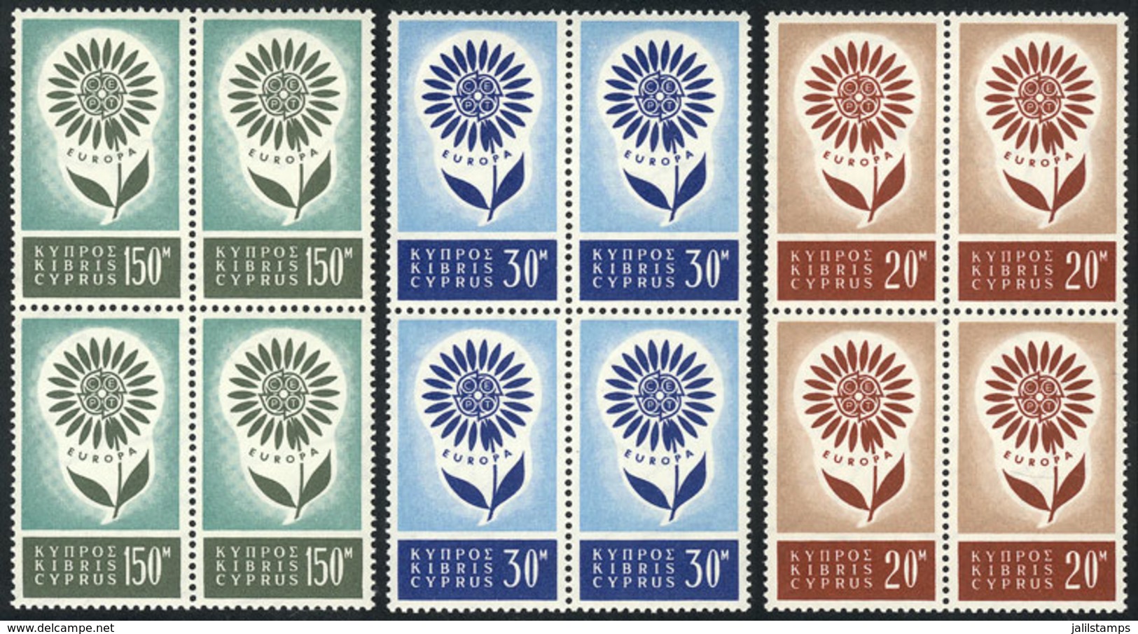 CYPRUS: Yvert 232/234, 1964 Topic Europa, MNH Blocks Of 4, Excellent Quality, Catalog Value Euros 240. - Autres & Non Classés