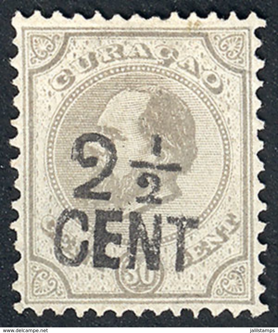 CURAZAO: Yvert 25, 1896 2½c. On 30c. Gray, Issued Without Gum, VF Quality, Catalog Value Euros 200. - Curacao, Netherlands Antilles, Aruba