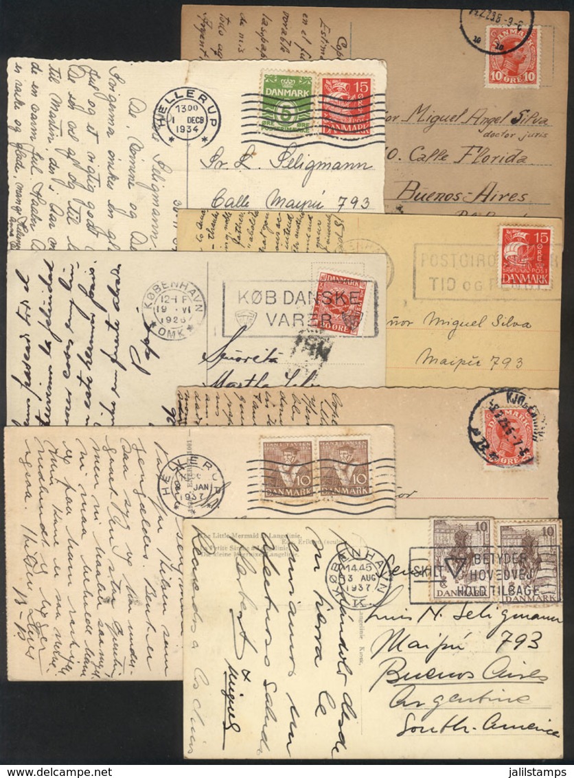 DENMARK: 7 Postcards Sent To Argentina Between 1920 And 1937, Nice Postages And Views! - Other & Unclassified