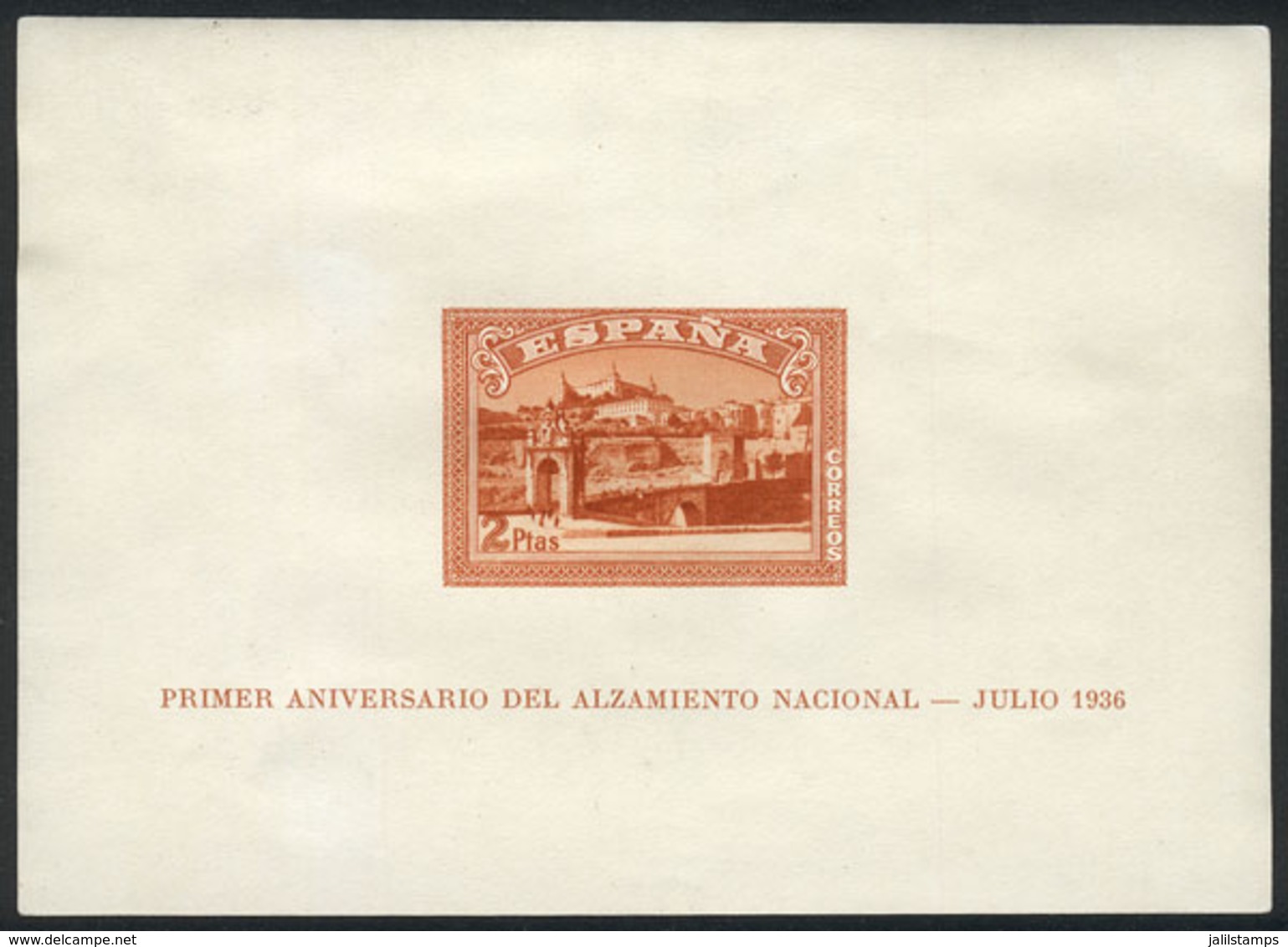 SPAIN: Yvert 1a, 1937 Toledo, IMPERFORATE, Mint Without Gum, Fine Quality, Rare, Catalog Value Euros 550. - Andere & Zonder Classificatie