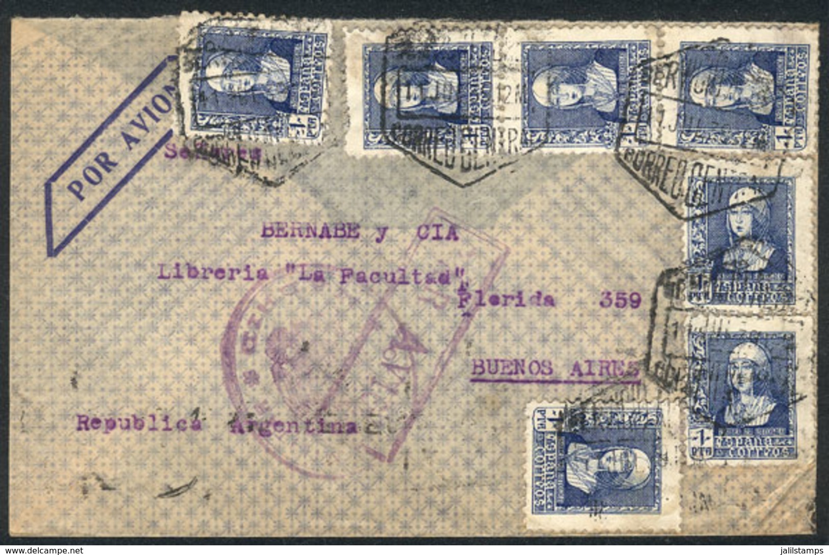 SPAIN: Airmail Cover Sent From Madrid To Argentina On 1/JUL/1939 With Handsome Postage Of 7P., The Back Flap Missing Oth - Otros & Sin Clasificación