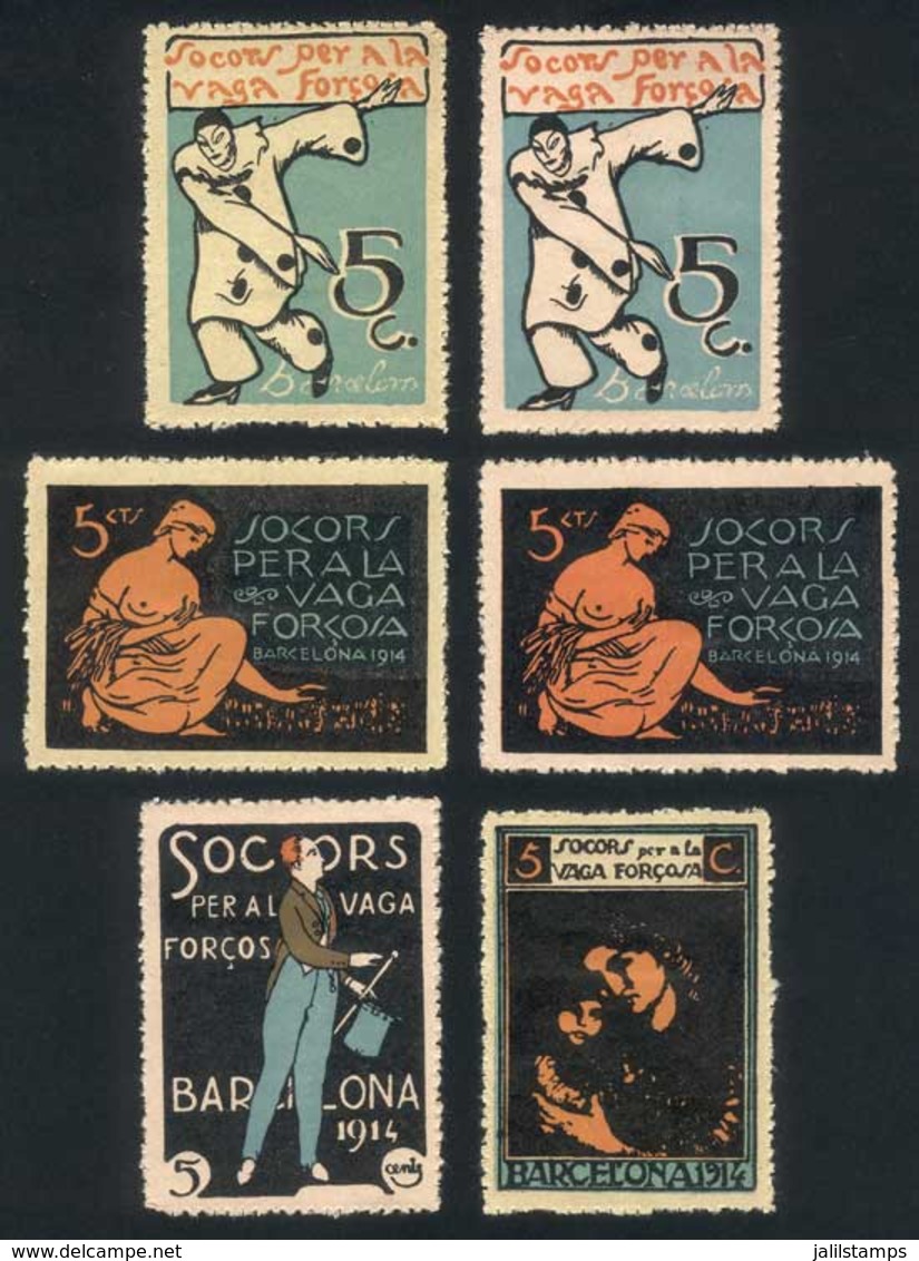 SPAIN: 6 Different Cinderellas (different Designs And/or Colors) Of Barcelona, "Socors Pera A La Vaga Forzosa", Excellen - Andere & Zonder Classificatie