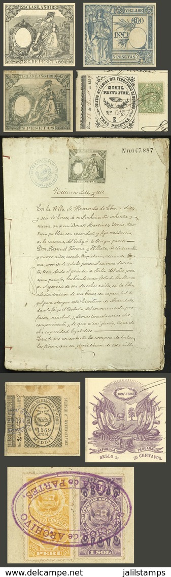 SPAIN: Lot Of Documents That Include Several Revenue-stamped Papers And Some Revenue Stamps (some Also Of Peru), Interes - Other & Unclassified