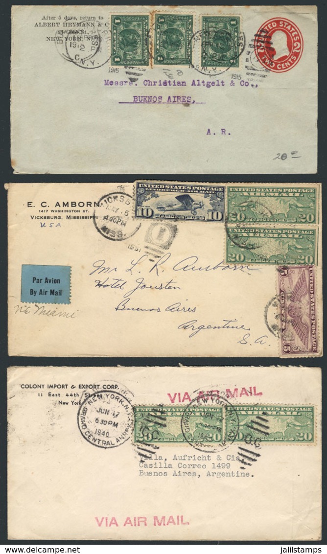 UNITED STATES: 3 Covers Sent To Argentina Between 1915 And 1940, Fine To VF Quality, Interesting! - Marcofilie