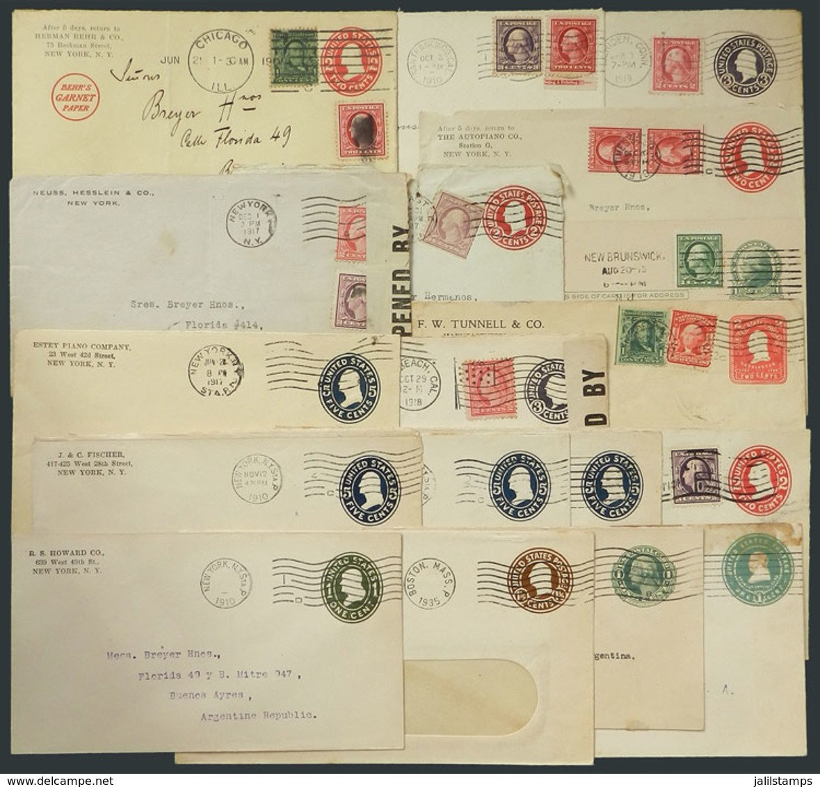 UNITED STATES: 18 Covers Or Postal Stationeries, Most Used Between 1910 And 1920, And Many Sent To Argentina, Interestin - Postal History