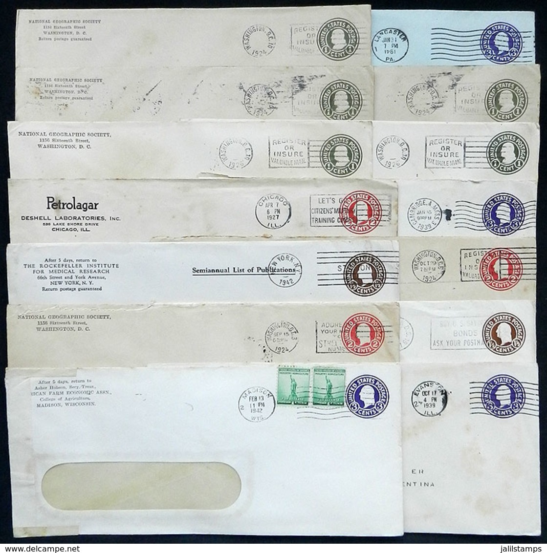 UNITED STATES: 34 Stationery Covers Sent To Argentina Between 1924 And 1948, Interesting. One With ERROR In The Postmark - Postal History